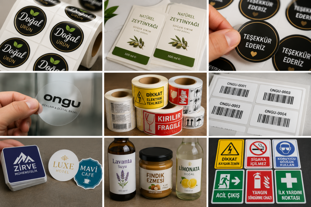 Farklı etiket, sticker ve ürün etiketleri örnekleri